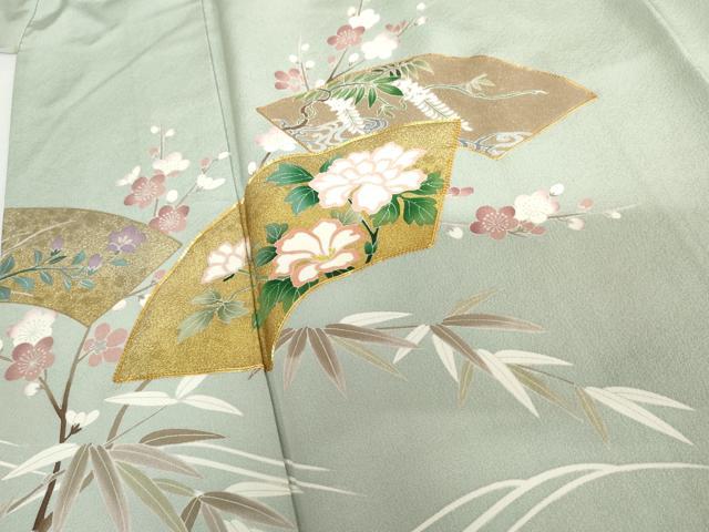 平和屋着物●豪華色留袖　友禅　作家物　駒刺繍　地紙花松文　金彩　正絹　逸品　AABH7790cs