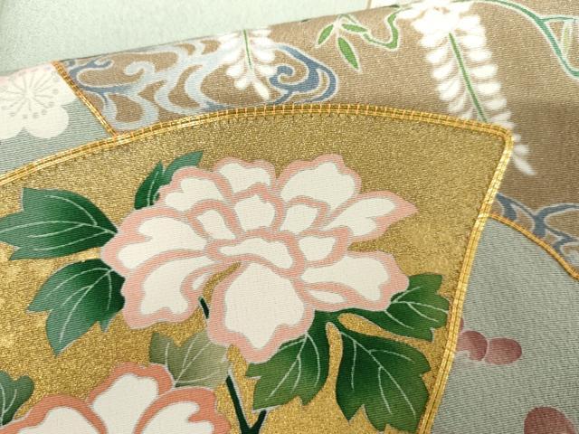 平和屋着物●豪華色留袖　友禅　作家物　駒刺繍　地紙花松文　金彩　正絹　逸品　AABH7790cs