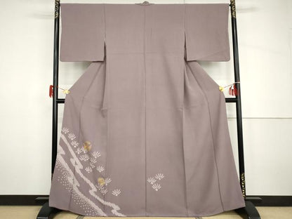 平和屋着物●訪問着　駒刺繍　絞り　飛鶴雪輪松文　金糸　正絹　逸品　AABH7791cs