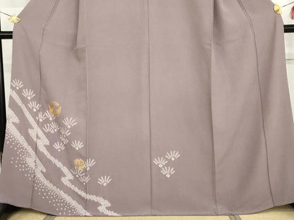 平和屋着物●訪問着　駒刺繍　絞り　飛鶴雪輪松文　金糸　正絹　逸品　AABH7791cs