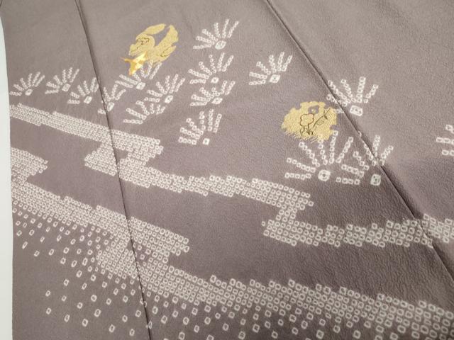 平和屋着物●訪問着　駒刺繍　絞り　飛鶴雪輪松文　金糸　正絹　逸品　AABH7791cs