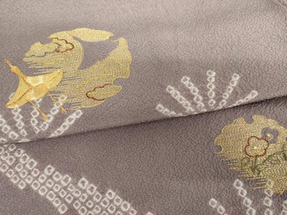 平和屋着物●訪問着　駒刺繍　絞り　飛鶴雪輪松文　金糸　正絹　逸品　AABH7791cs