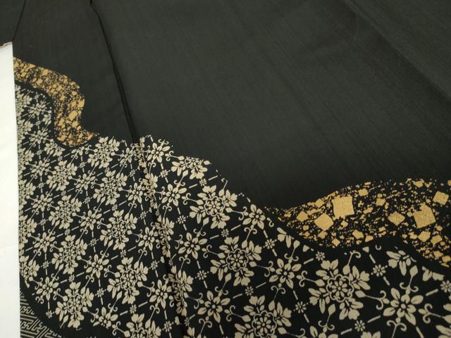 平和屋着物●訪問着　花格子　黒地　金彩　正絹　逸品　AABH7795cs