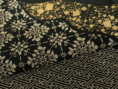 平和屋着物●訪問着　花格子　黒地　金彩　正絹　逸品　AABH7795cs