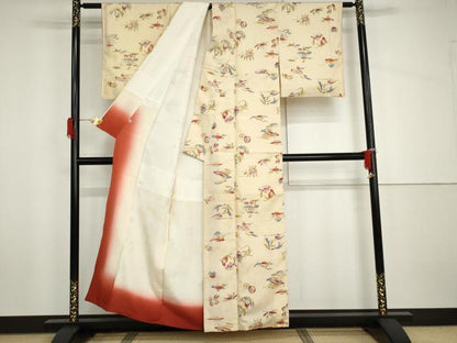 平和屋着物●上質な紬　手描き　飛鶴人物風景文　ゑり善扱い　正絹　逸品　AABH7796cs