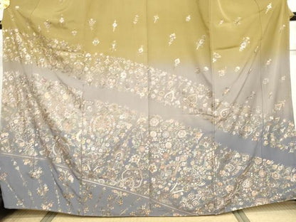 平和屋着物●訪問着　総刺繍　更紗洋花文　暈し染め　金糸　正絹　逸品　未使用　AABH7797cs