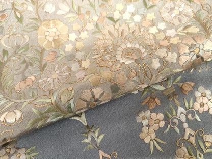 平和屋着物●訪問着　総刺繍　更紗洋花文　暈し染め　金糸　正絹　逸品　未使用　AABH7797cs