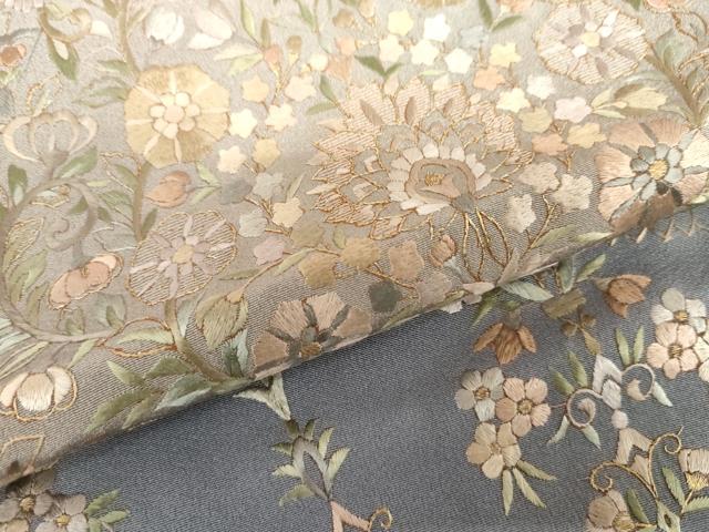 平和屋着物●訪問着　総刺繍　更紗洋花文　暈し染め　金糸　正絹　逸品　未使用　AABH7797cs