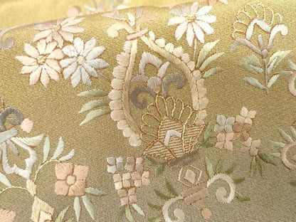 平和屋着物●訪問着　総刺繍　更紗洋花文　暈し染め　金糸　正絹　逸品　未使用　AABH7797cs