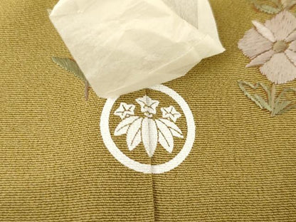 平和屋着物●訪問着　総刺繍　更紗洋花文　暈し染め　金糸　正絹　逸品　未使用　AABH7797cs