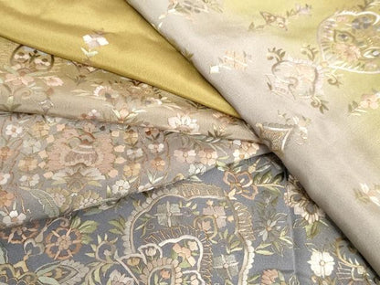 平和屋着物●訪問着　総刺繍　更紗洋花文　暈し染め　金糸　正絹　逸品　未使用　AABH7797cs