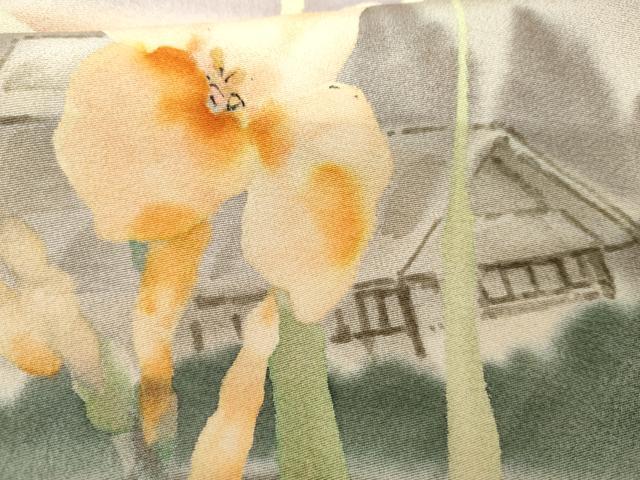 平和屋着物●手描友禅女流作家　一色生子　訪問着　手描き　風景枝花文　暈し染め　正絹　逸品　AABH7800cs