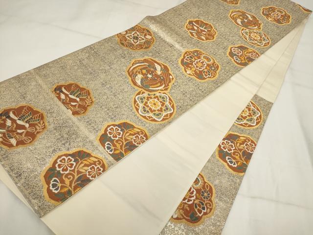 平和屋着物▼六通柄袋帯 花鳥丸文 金糸 正絹 逸品 AABH7812wj