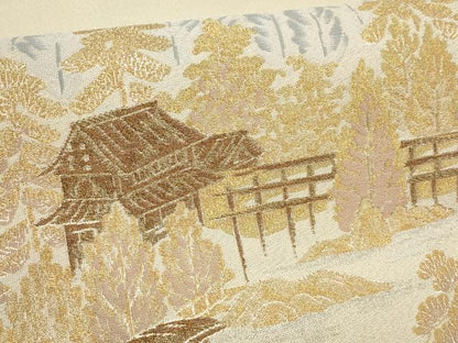 平和屋着物▼綴れ　太鼓柄袋帯　遠山風景樹林文　金銀糸　正絹　逸品　AABH7815wj