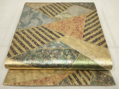 平和屋着物▼太鼓柄袋帯　螺鈿箔　切嵌文様　金銀彩　ますいわ屋扱い　正絹　逸品　AABH7818wj