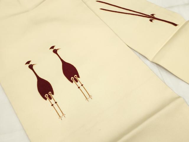 平和屋着物◎九寸名古屋帯 駒刺繍 モール 孔雀 金糸 正絹 逸品 AABH7895wj