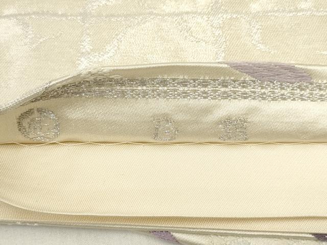 平和屋着物◎六通柄袋帯 唐織 雲重ね花蝶文 銀糸 正絹 逸品 AABH7899wj