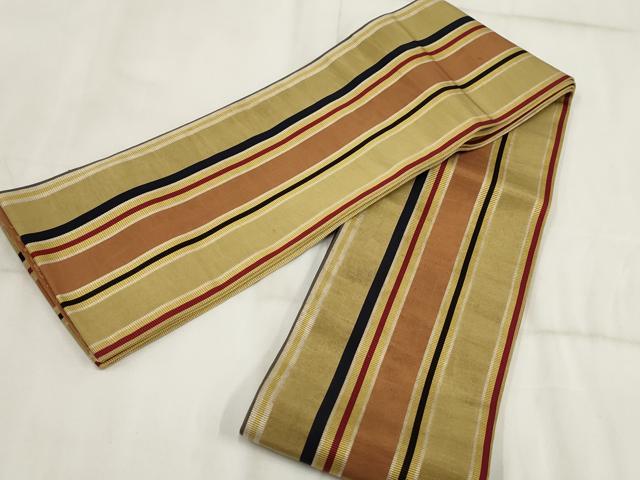 平和屋着物◎本場筑前博多織 半幅帯 間道 正絹 逸品 AABH7911wj