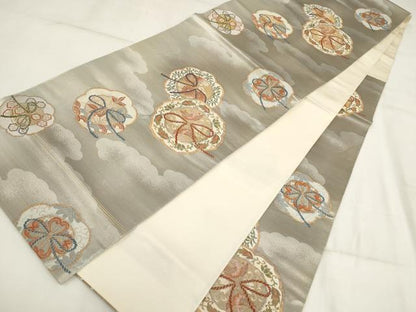 平和屋着物◎六通柄袋帯 鳳凰花丸文 金銀糸 正絹 逸品 AABH7934wj
