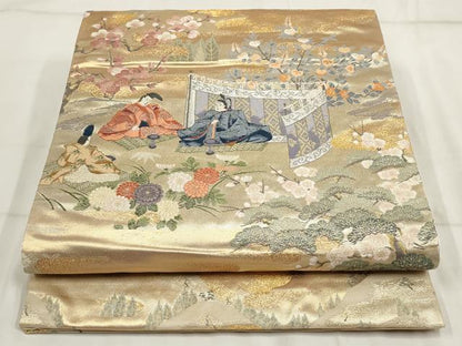 平和屋着物◎六通柄袋帯 家持観梅図 松竹梅 金銀糸 正絹 逸品 AABH7937wj