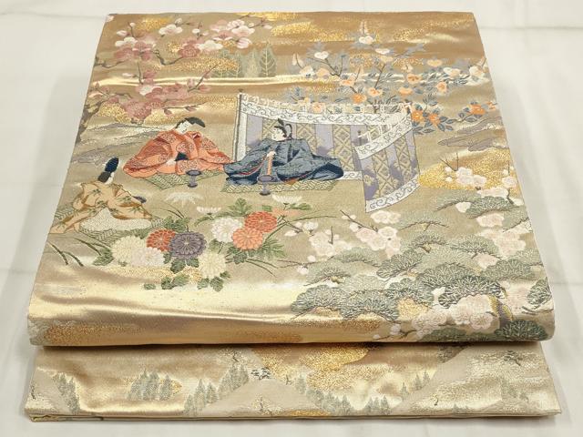 平和屋着物◎六通柄袋帯 家持観梅図 松竹梅 金銀糸 正絹 逸品 AABH7937wj