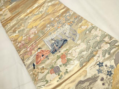 平和屋着物◎六通柄袋帯 家持観梅図 松竹梅 金銀糸 正絹 逸品 AABH7937wj