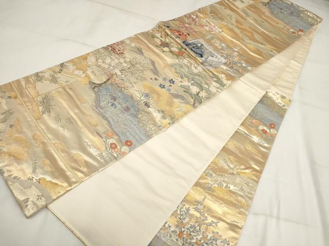 平和屋着物◎六通柄袋帯 家持観梅図 松竹梅 金銀糸 正絹 逸品 AABH7937wj