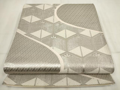 平和屋着物◎六通柄袋帯 亀甲松葉 銀糸 正絹 逸品 AABH7941wj