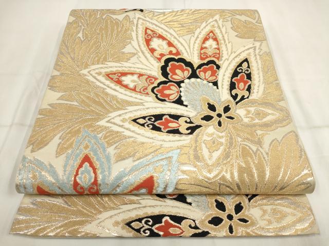 平和屋着物◎六通柄 本袋帯 草花文 金銀糸 正絹 逸品 AABH7944wj