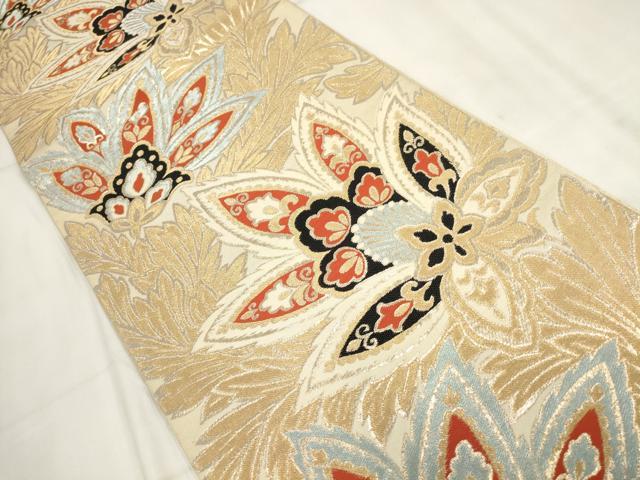 平和屋着物◎六通柄 本袋帯 草花文 金銀糸 正絹 逸品 AABH7944wj