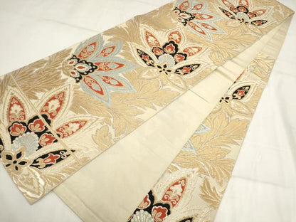 平和屋着物◎六通柄 本袋帯 草花文 金銀糸 正絹 逸品 AABH7944wj