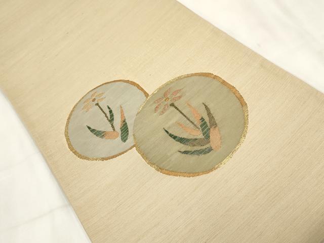 平和屋着物◎綴れ 太鼓柄袋帯 紬地 花丸文 金糸 正絹 逸品 AABH7951wj
