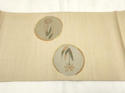 平和屋着物◎綴れ 太鼓柄袋帯 紬地 花丸文 金糸 正絹 逸品 AABH7951wj