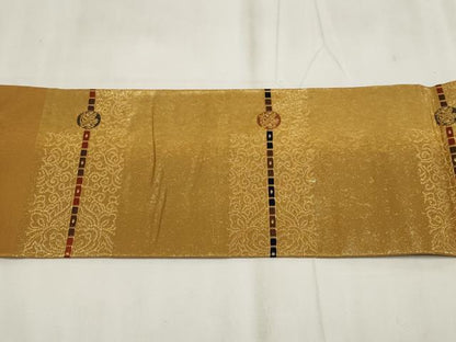 平和屋着物◎西陣 長谷川織物 九寸名古屋帯 更紗間道 金糸 正絹 逸品 AABH7975wj