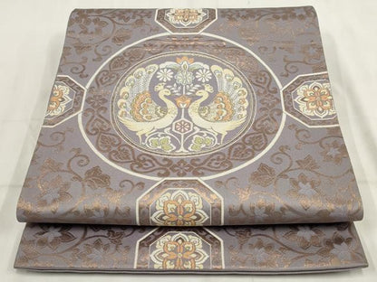 平和屋着物◎六通柄京袋帯 孔雀花丸文 金糸 正絹 逸品 AABH7998wj