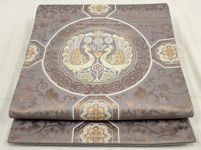 平和屋着物◎六通柄京袋帯 孔雀花丸文 金糸 正絹 逸品 AABH7998wj
