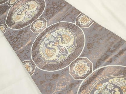 平和屋着物◎六通柄京袋帯 孔雀花丸文 金糸 正絹 逸品 AABH7998wj