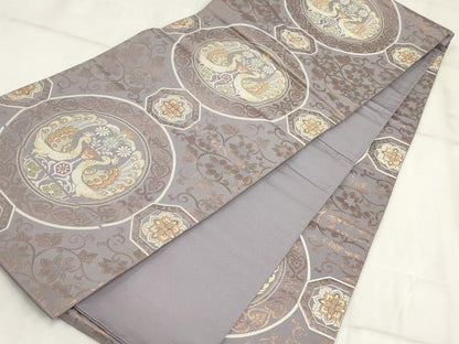 平和屋着物◎六通柄京袋帯 孔雀花丸文 金糸 正絹 逸品 AABH7998wj