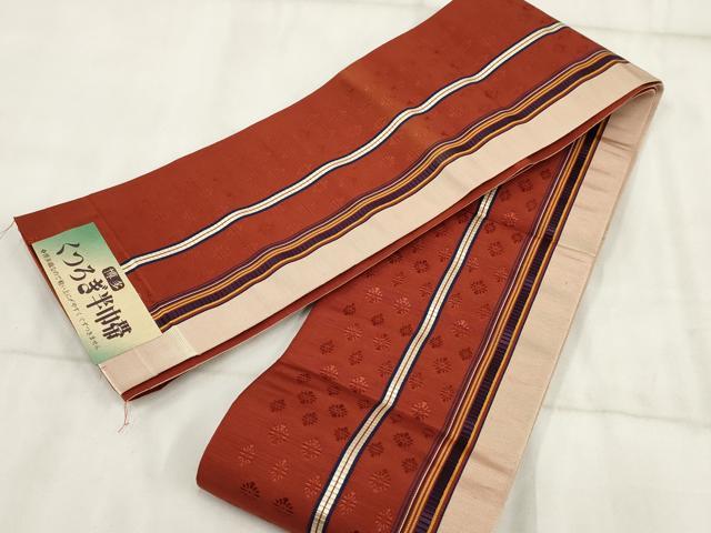 平和屋着物◎本場筑前博多織 半幅帯 花菱間道 証紙付き 正絹 逸品 AABH8039wj