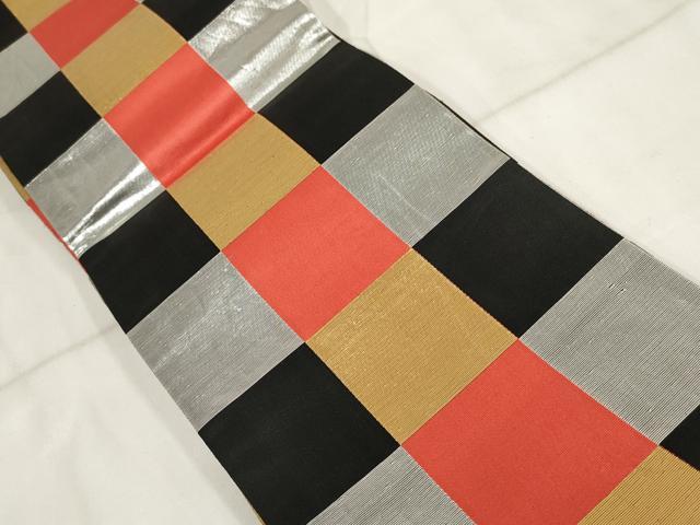 平和屋着物◎半幅帯 市松文様 金銀糸 正絹 逸品 AABH8059wj