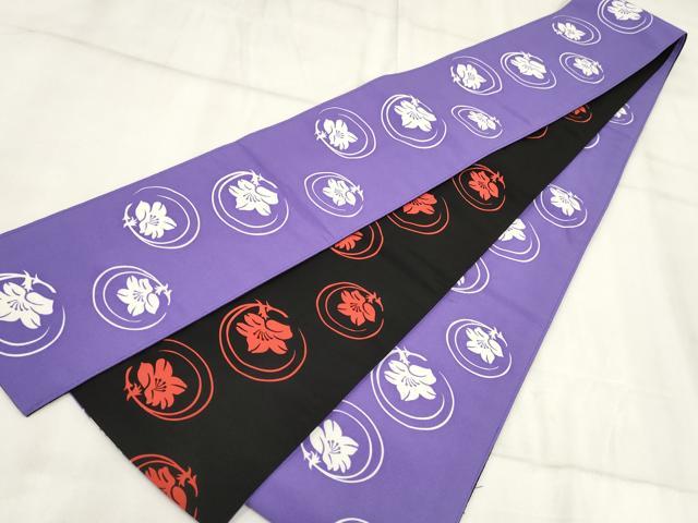 平和屋着物◎両面半幅帯 手描き 花丸文 AABH8067wj