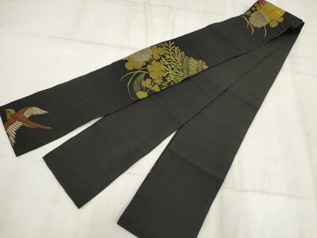 平和屋着物●アンテイーク　大正ロマン　半幅帯　絵皿花鳥文　正絹　逸品　CABF5349hy 平和屋着物◎アンティーク 大正ロマン 九寸名古屋帯 風景花鳥文 正絹