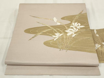 平和屋着物◎九寸名古屋帯 唐織 草花文 金糸 正絹 逸品 AABH8085wj