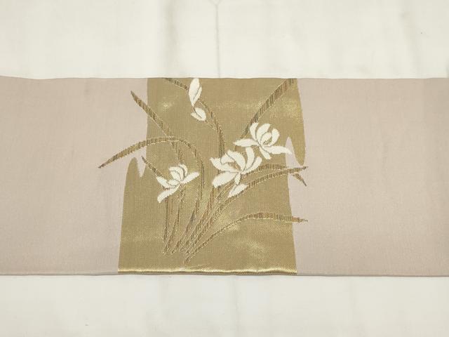 平和屋着物◎九寸名古屋帯 唐織 草花文 金糸 正絹 逸品 AABH8085wj