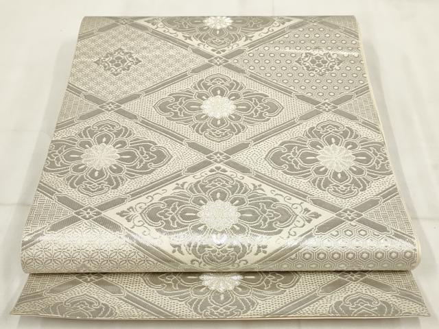 平和屋着物◎六通柄 本袋帯 花菱文 手織錦 純プラチナ箔 銀糸 正絹 逸品 AABH8095wj