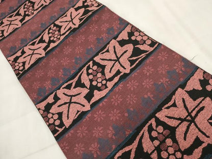 平和屋着物◎八寸名古屋帯 横段葡萄蔦の葉文 正絹 逸品 AABH8098wj