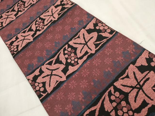平和屋着物◎八寸名古屋帯 横段葡萄蔦の葉文 正絹 逸品 AABH8098wj
