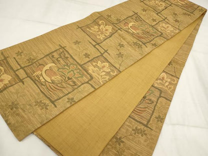 平和屋着物◎六通柄袋帯 色紙花鳥文 正絹 逸品 AABH8099wj