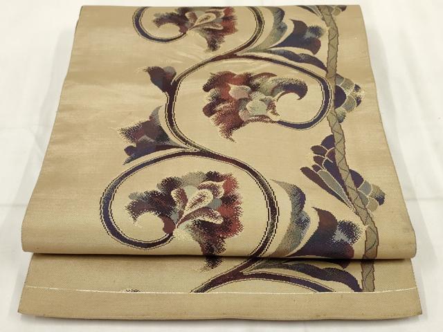 平和屋着物◎八寸名古屋帯　花唐草文　金糸　正絹　逸品　AABH8101wj