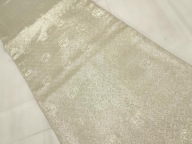 平和屋着物◎全通柄袋帯　菱文　金糸　正絹　逸品　AABH8104wj